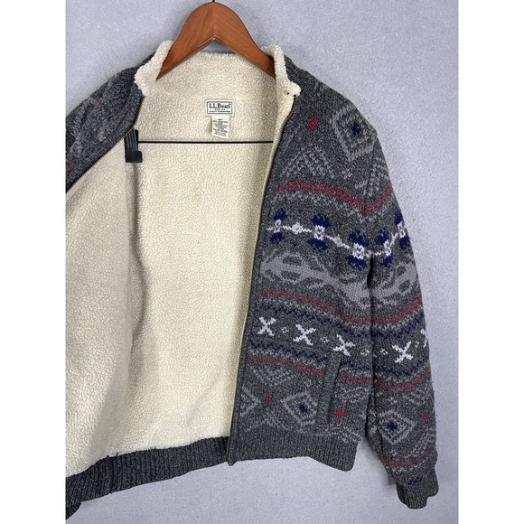 Vintage LL Bean Lambswool Sherpa Lined Sweater Jacket Mens Size S - Picture 2 of 8